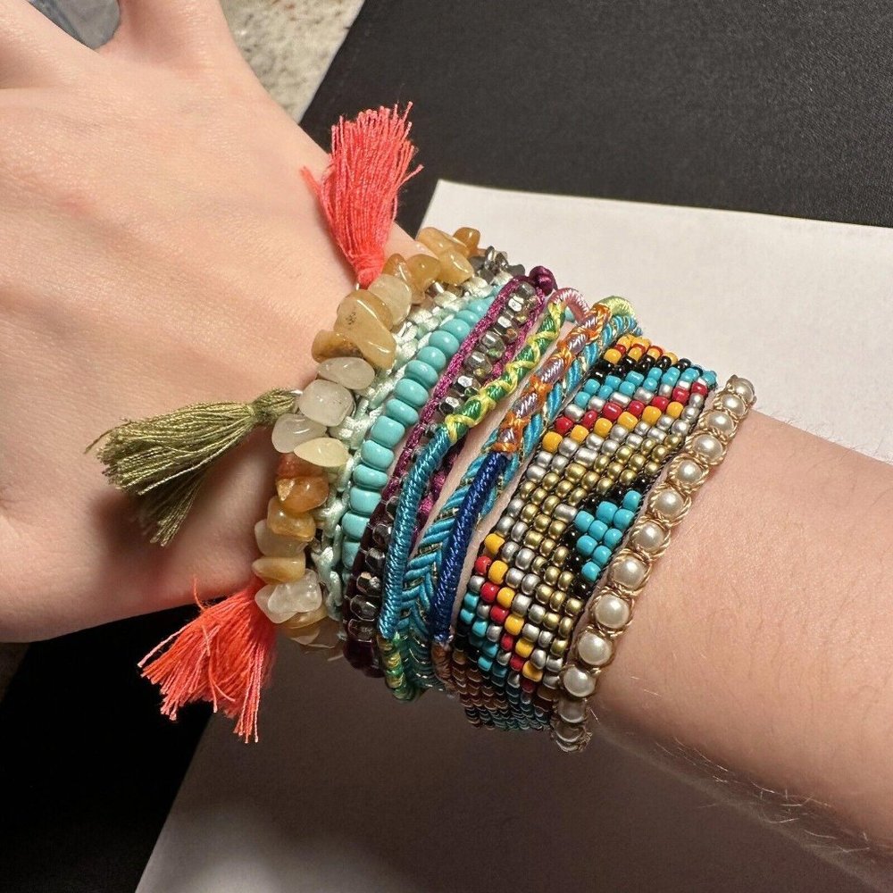 Plunder Fiona Bracelet Retired Multi Colored Beads Tassels Magnetic 7 3/4 Inch